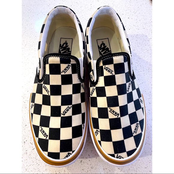 Vans Slip On Stacked platform Checkerboard Skate Shoe - Black / White - Picture 2 of 8